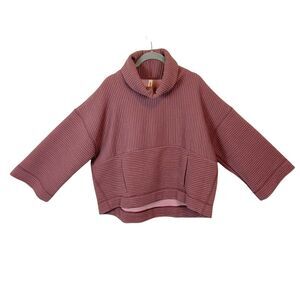 Lucy Athletic Top Women's Pinkish Beige Ribbed Long Sleeve Cowl Neck size Small
